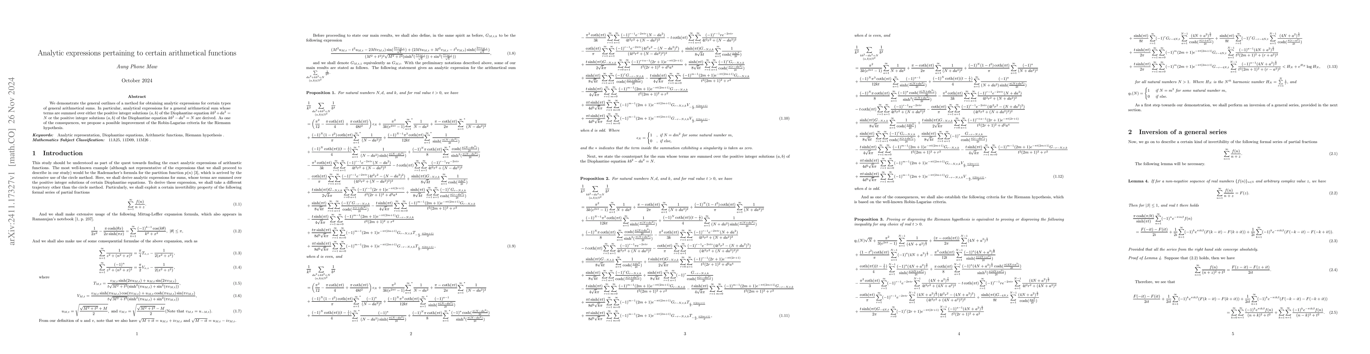 Thumbnail for Analytic expressions pertaining to certain arithmetical functions