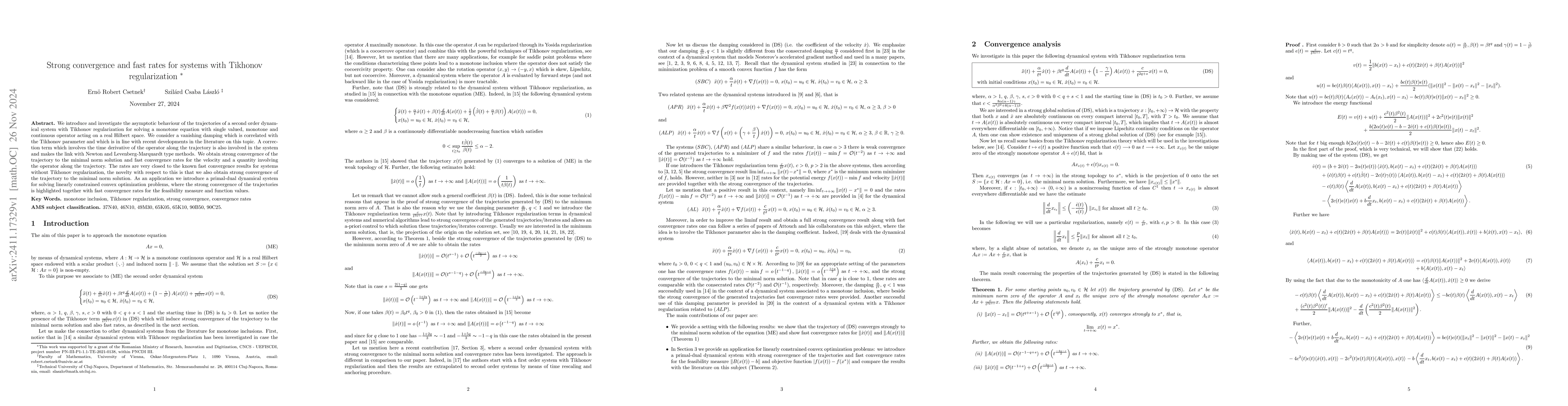 Thumbnail for Strong convergence and fast rates for systems with Tikhonov
  regularization