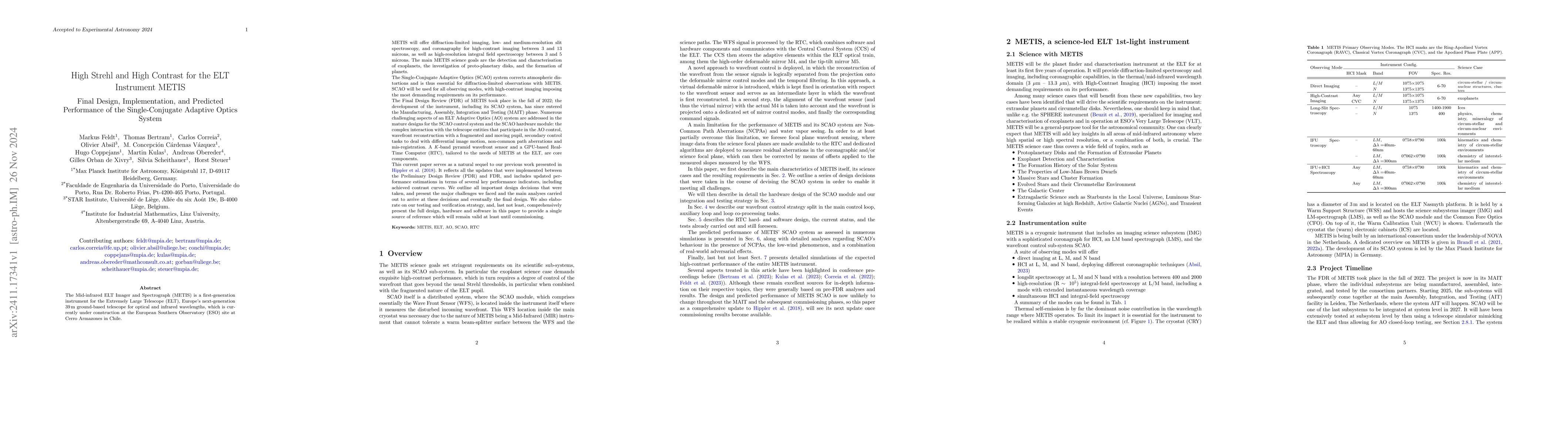 Thumbnail for High strehl and high contrast for the ELT instrument METIS -- Final
  design, implementation, and predicted performance of the single-conjugate
  adaptive optics system