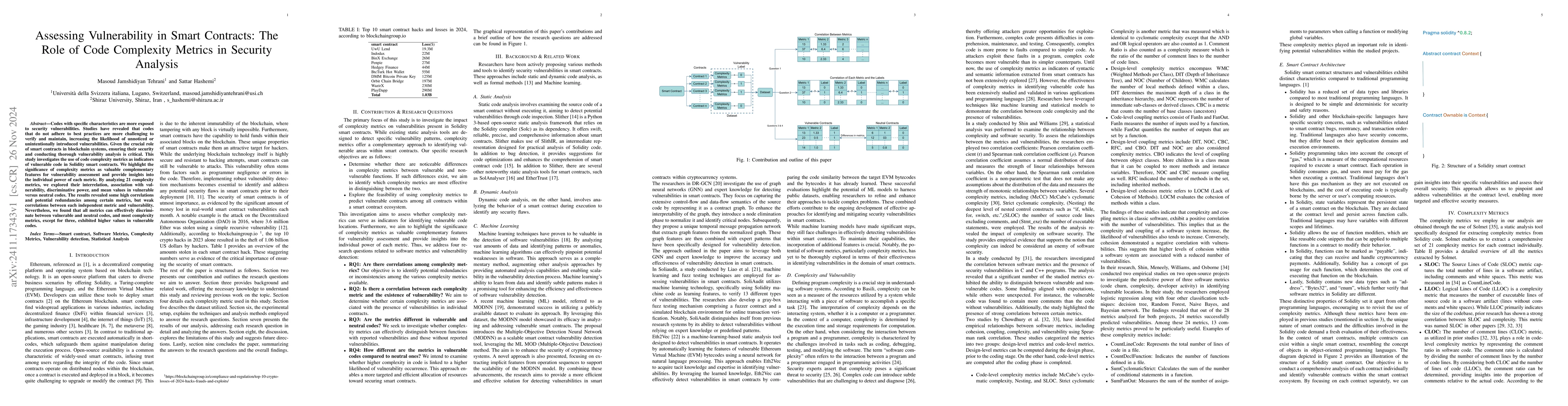 Thumbnail for Assessing Vulnerability in Smart Contracts: The Role of Code Complexity
  Metrics in Security Analysis