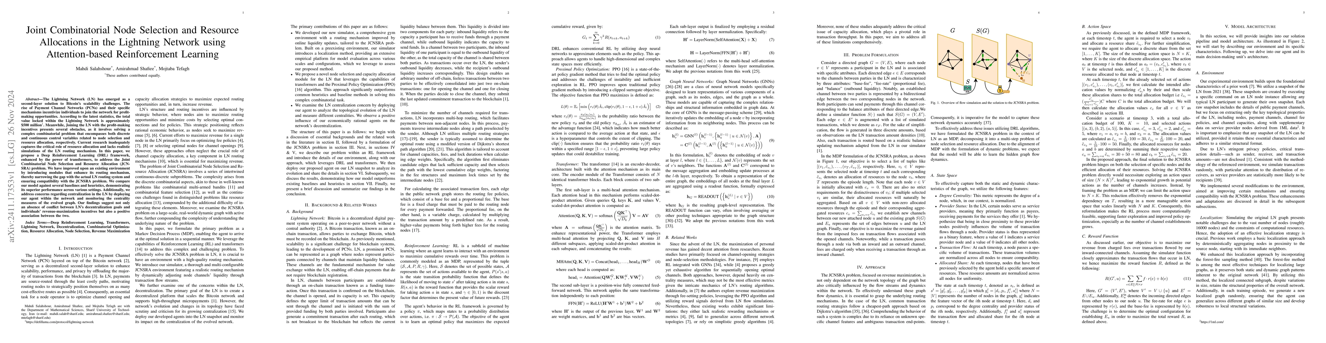 Thumbnail for Joint Combinatorial Node Selection and Resource Allocations in the
  Lightning Network using Attention-based Reinforcement Learning