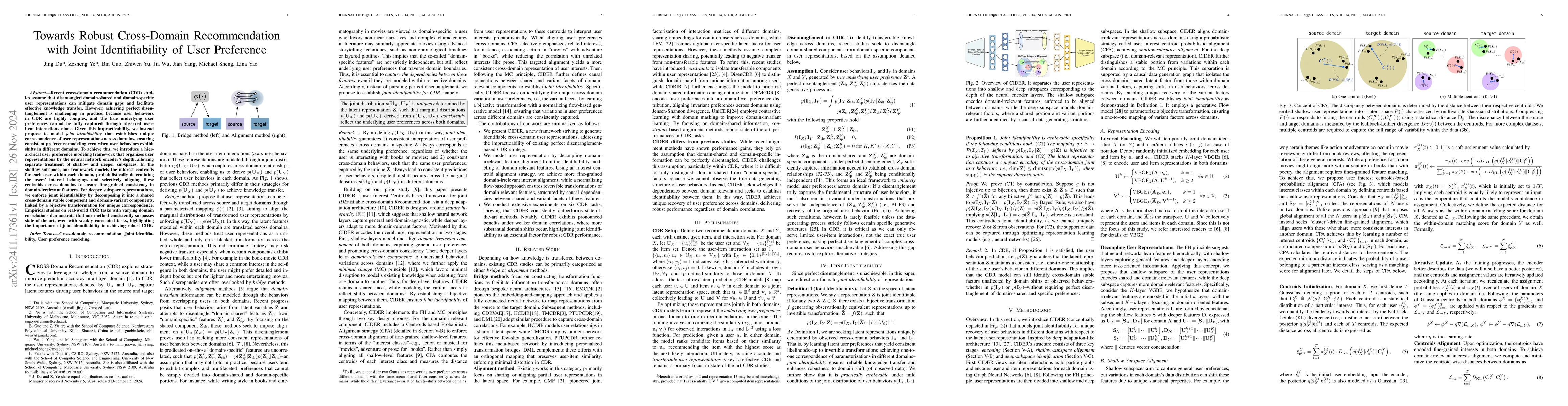 Thumbnail for Towards Robust Cross-Domain Recommendation with Joint Identifiability of
  User Preference