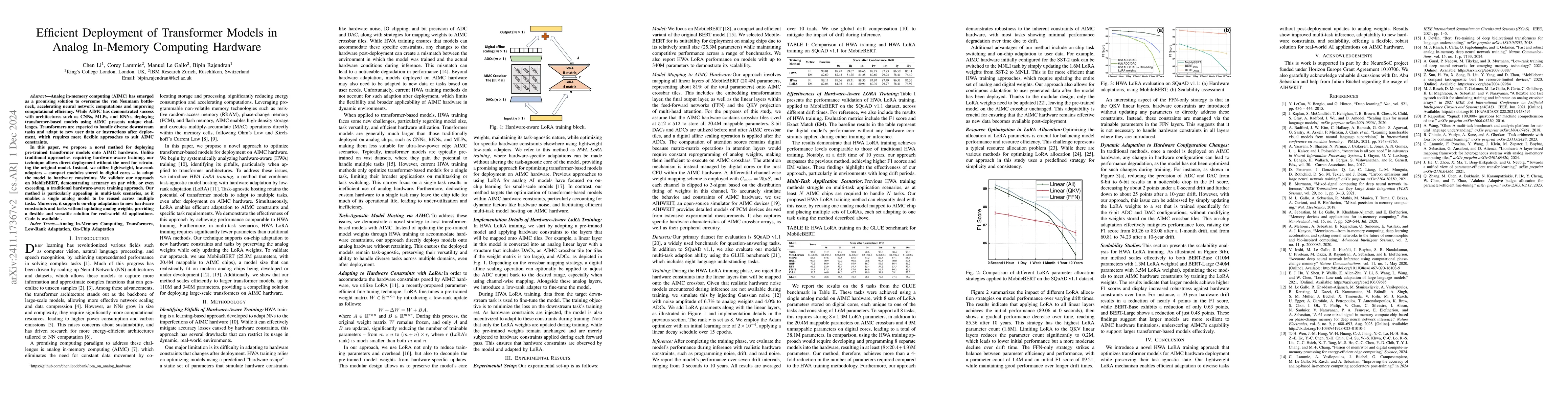 Thumbnail for Efficient Deployment of Transformer Models in Analog In-Memory Computing
  Hardware