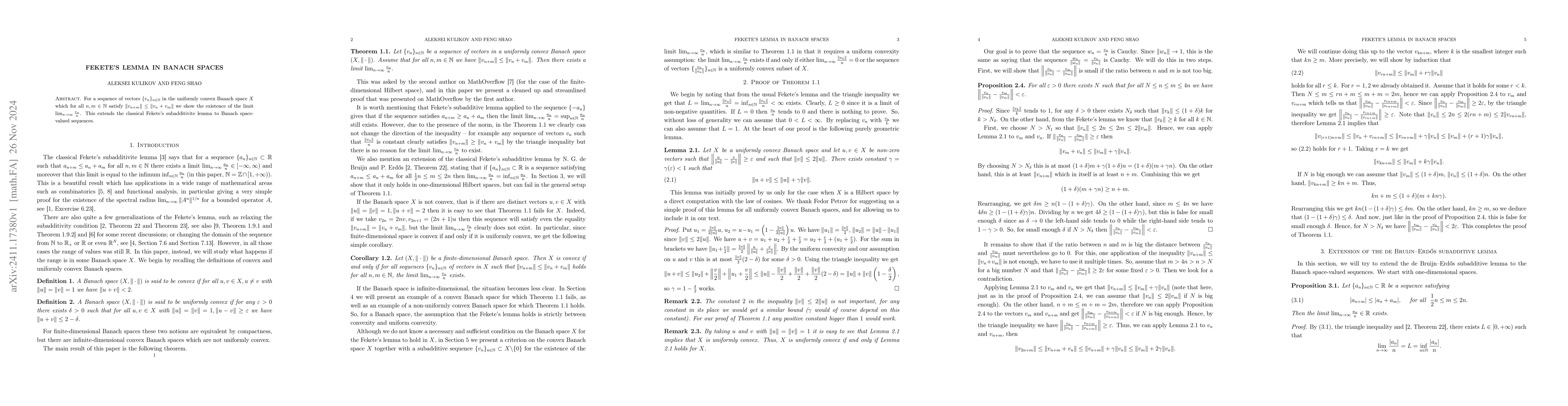 Thumbnail for Fekete's lemma in Banach spaces