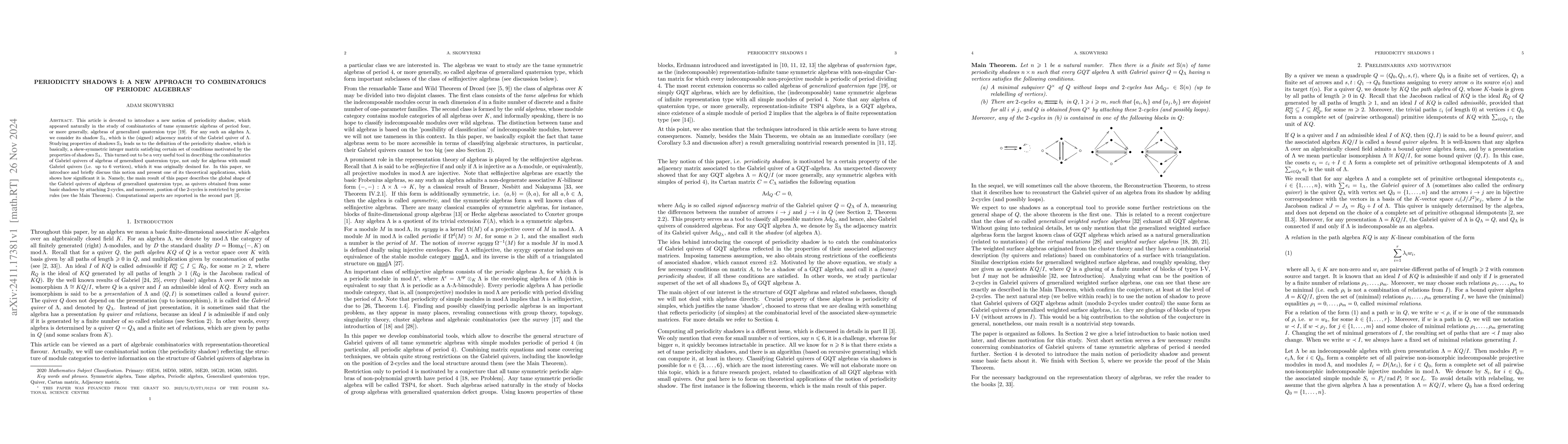 Thumbnail for Periodicity shadows I: A new approach to combinatorics of periodic
  algebras