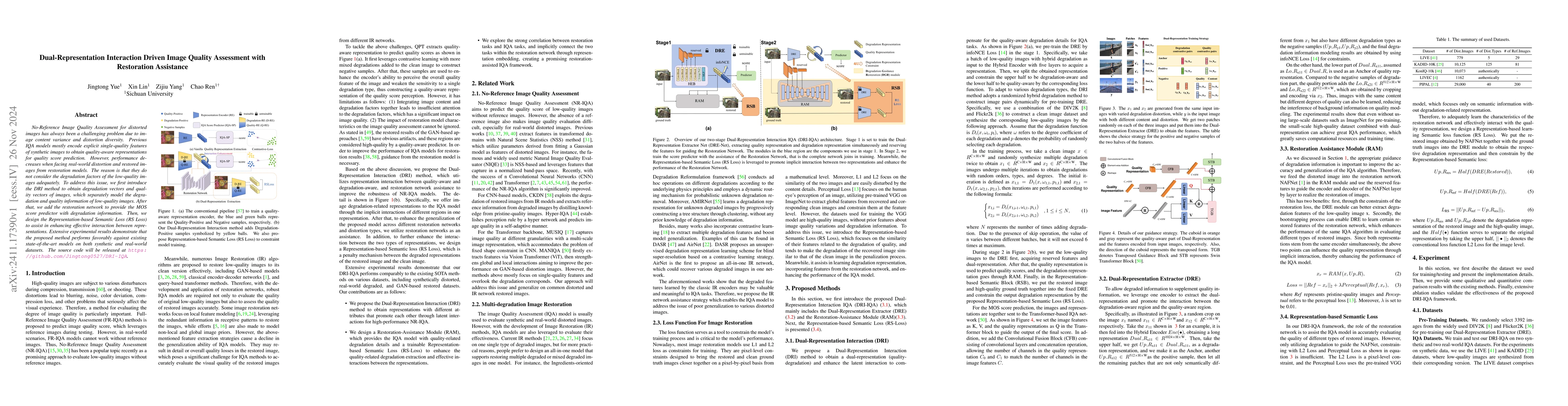 Thumbnail for Dual-Representation Interaction Driven Image Quality Assessment with
  Restoration Assistance