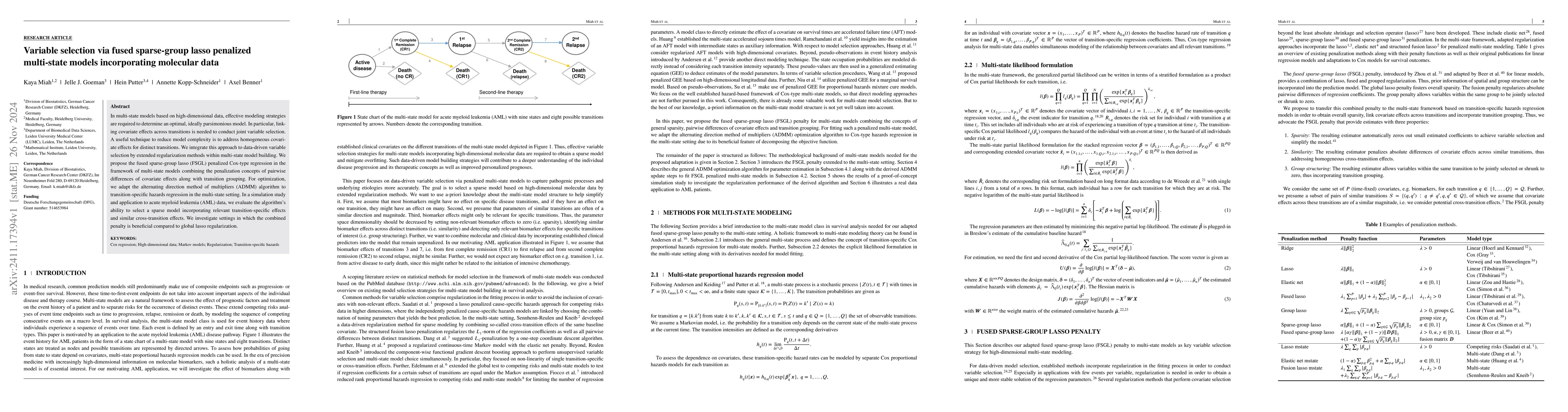 Thumbnail for Variable selection via fused sparse-group lasso penalized multi-state
  models incorporating molecular data