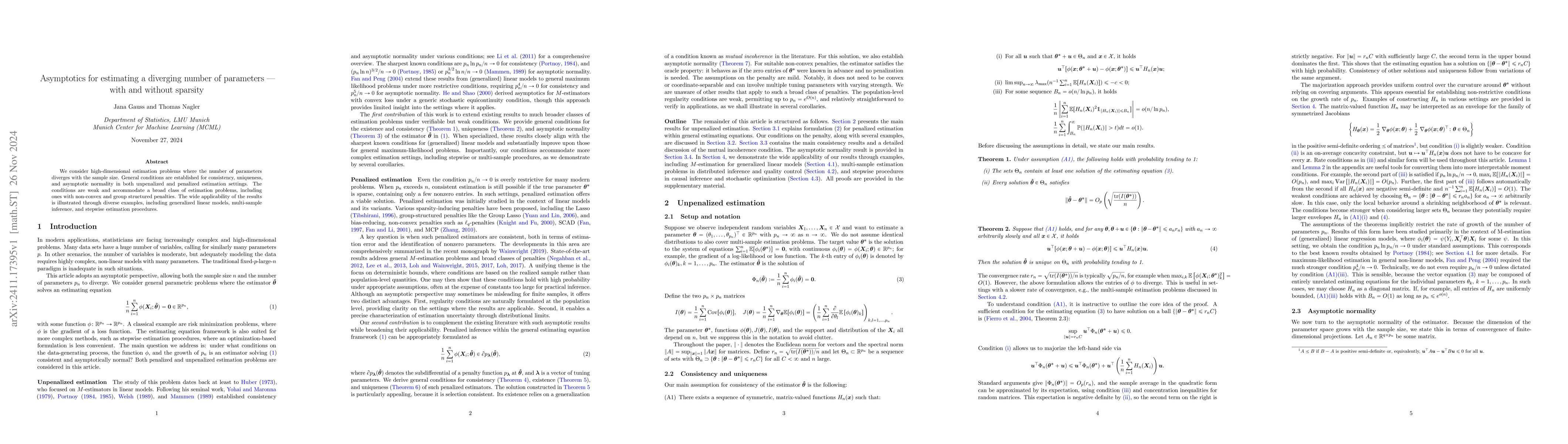 Thumbnail for Asymptotics for estimating a diverging number of parameters -- with and
  without sparsity