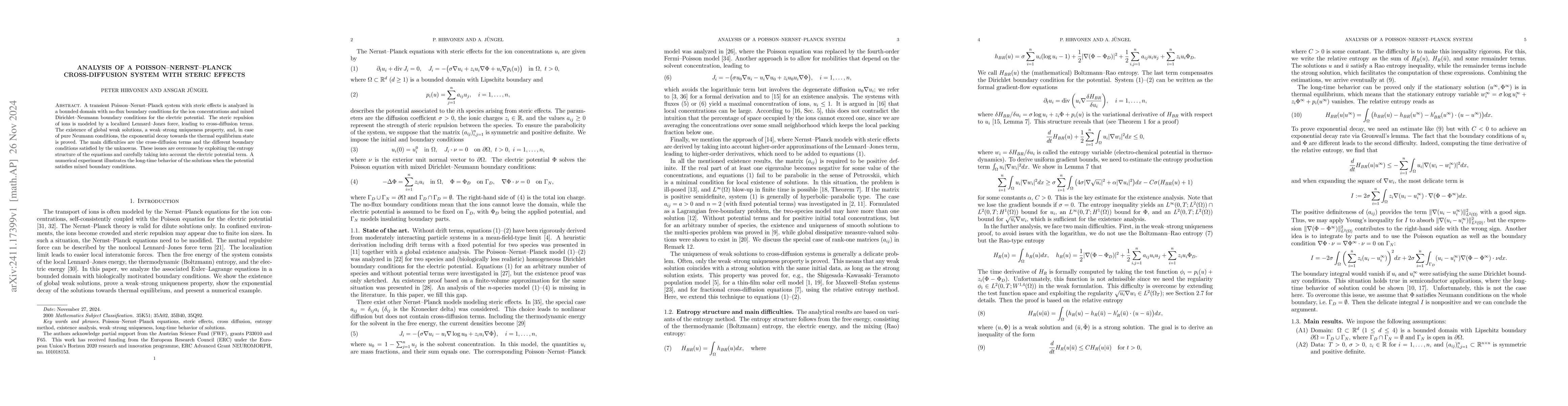 Thumbnail for Analysis of a Poisson-Nernst-Planck cross-diffusion system with steric
  effects