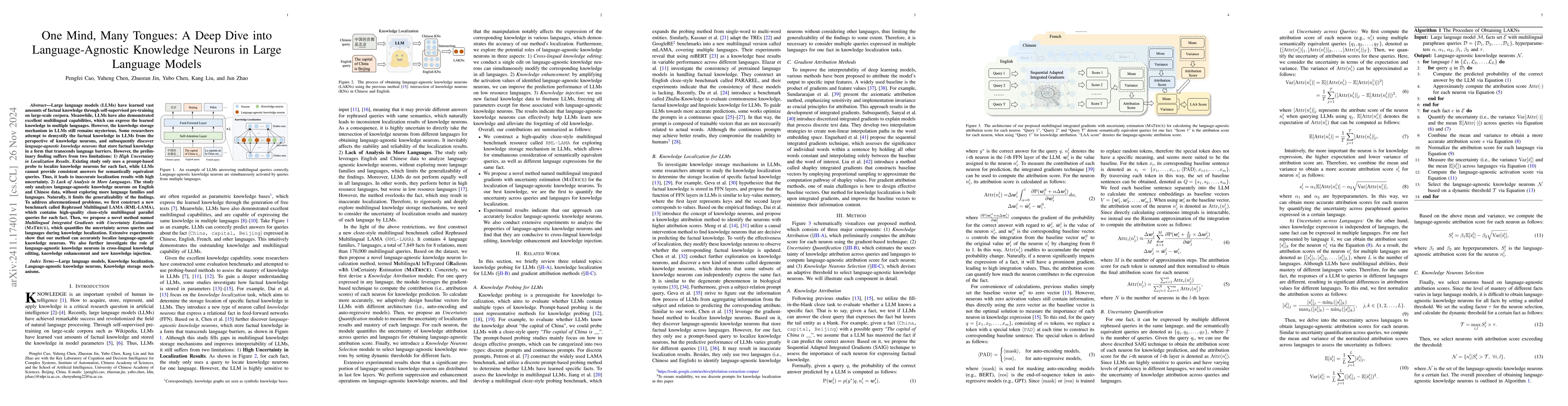Thumbnail for One Mind, Many Tongues: A Deep Dive into Language-Agnostic Knowledge
  Neurons in Large Language Models