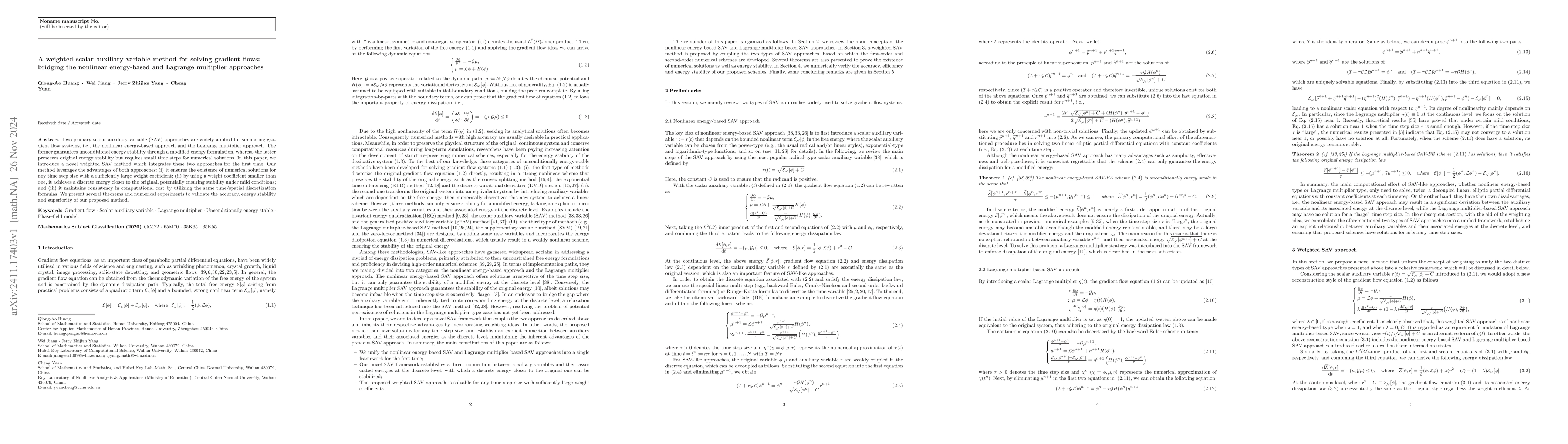 Thumbnail for A weighted scalar auxiliary variable method for solving gradient flows:
  bridging the nonlinear energy-based and Lagrange multiplier approaches