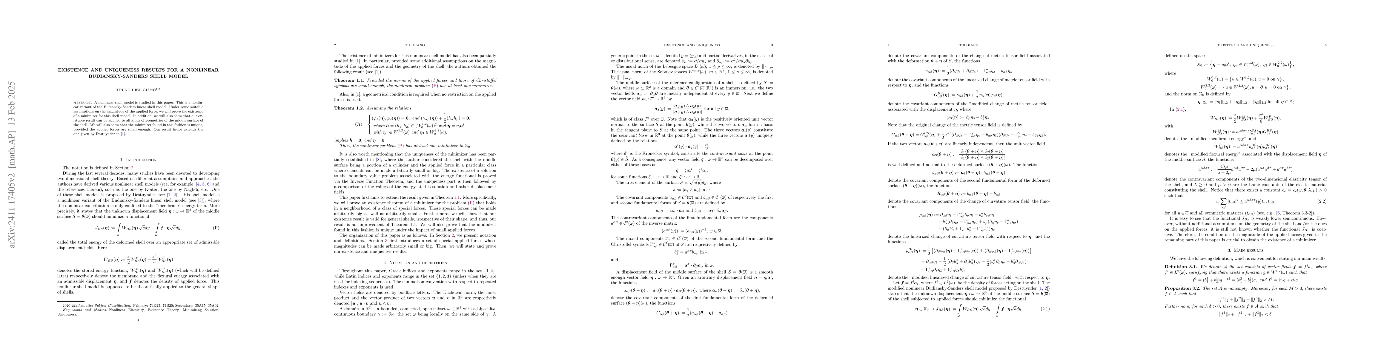Thumbnail for Existence and uniqueness results for a nonlinear Budiansky-Sanders shell
  model