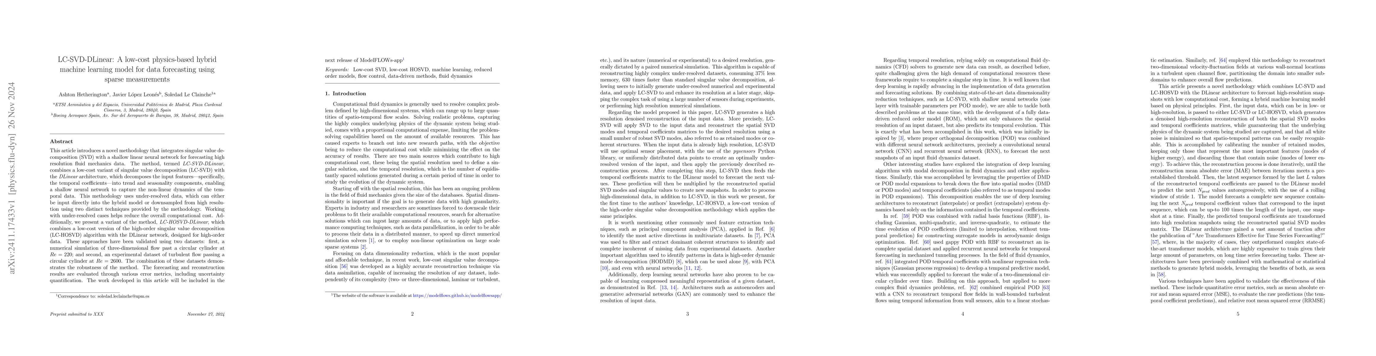 Thumbnail for LC-SVD-DLinear: A low-cost physics-based hybrid machine learning model
  for data forecasting using sparse measurements