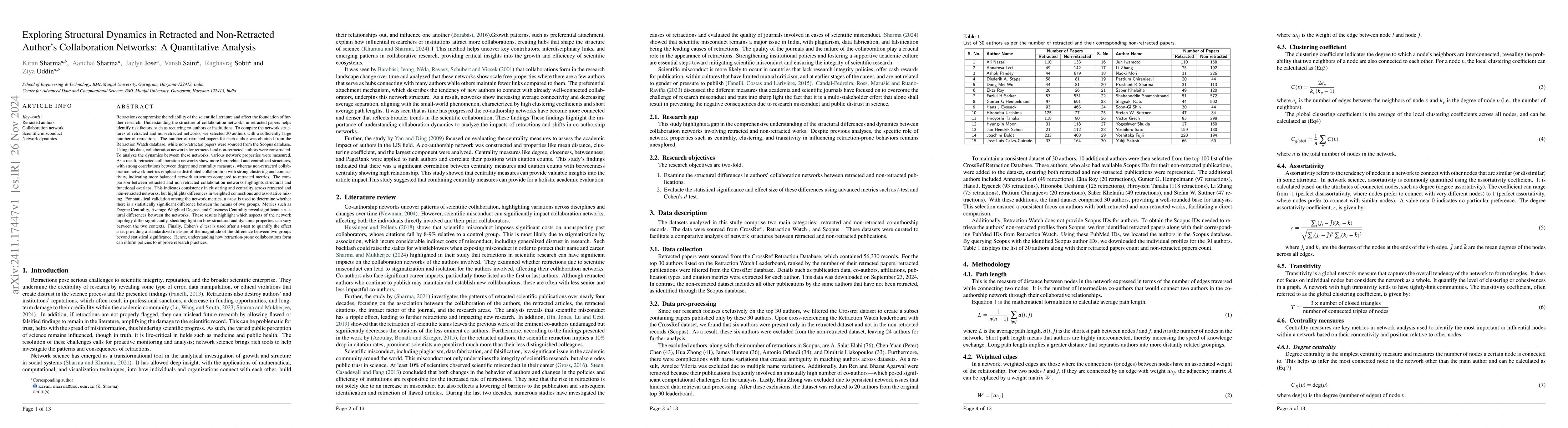 Thumbnail for Exploring Structural Dynamics in Retracted and Non-Retracted Author's
  Collaboration Networks: A Quantitative Analysis