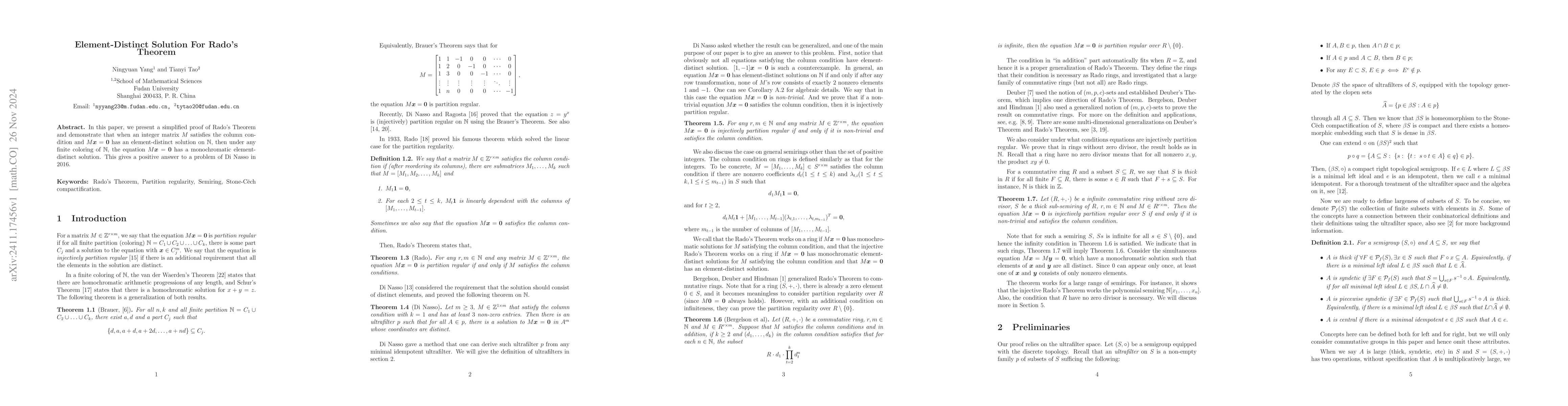 Thumbnail for Element-Distinct Solution For Rado's Theorem