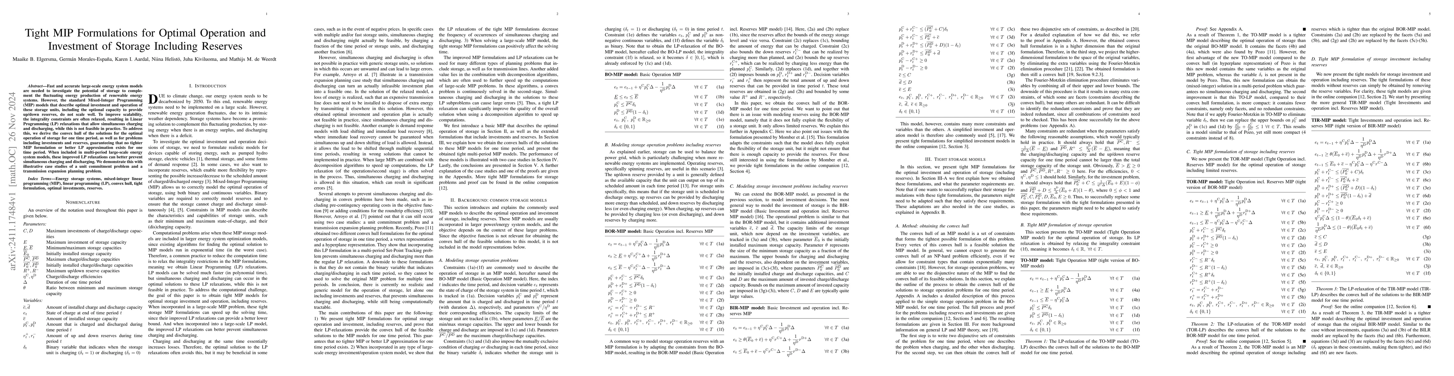 Thumbnail for Tight MIP Formulations for Optimal Operation and Investment of Storage
  Including Reserves
