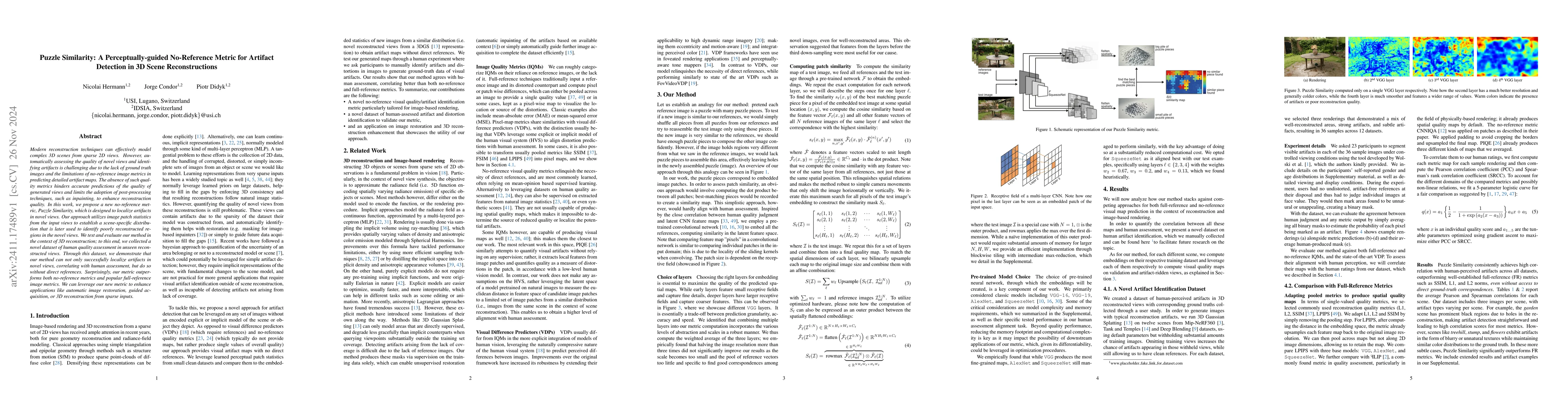 Thumbnail for Puzzle Similarity: A Perceptually-guided No-Reference Metric for
  Artifact Detection in 3D Scene Reconstructions