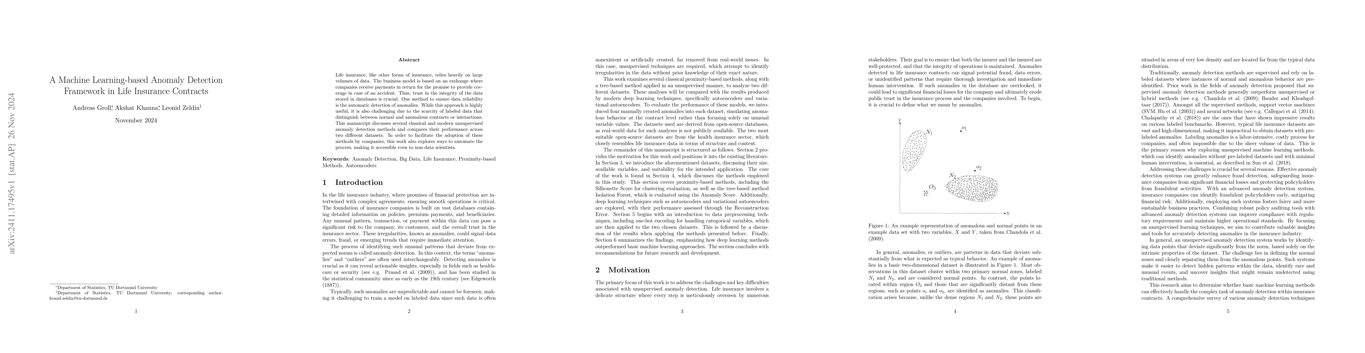 Thumbnail for A Machine Learning-based Anomaly Detection Framework in Life Insurance
  Contracts