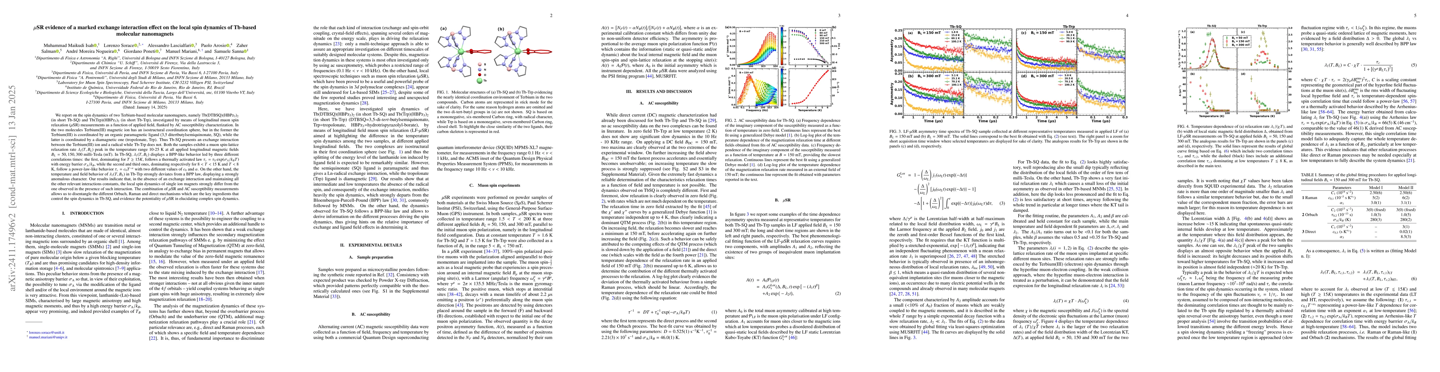 Thumbnail for $μ$SR evidence of a marked exchange interaction effect on the local
  spin dynamics of Tb-based molecular nanomagnets