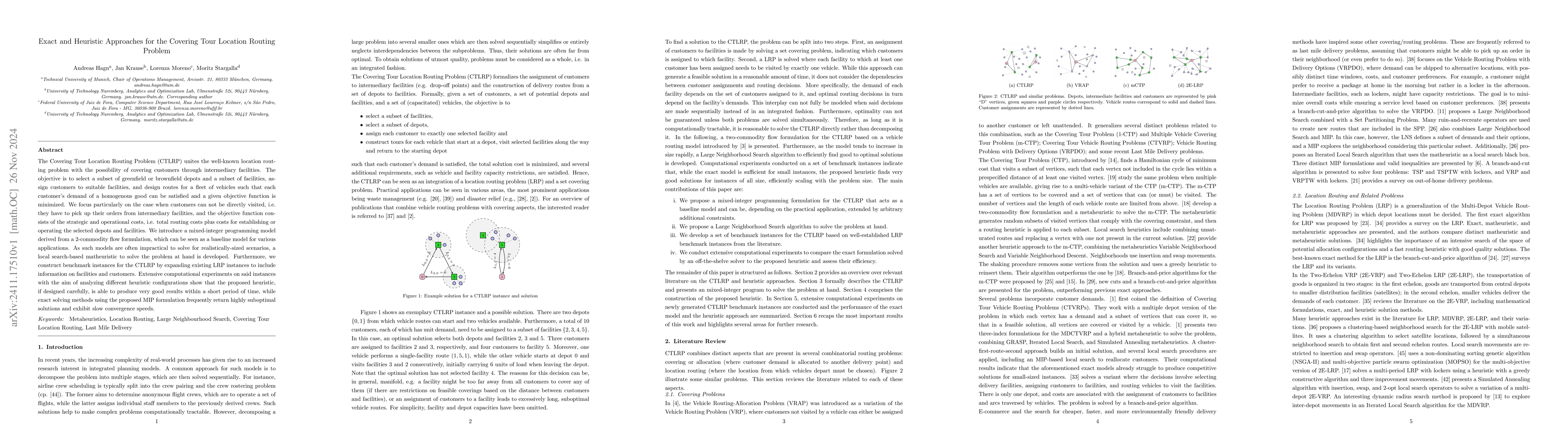 Thumbnail for Exact and Heuristic Approaches for the Covering Tour Location Routing
  Problem