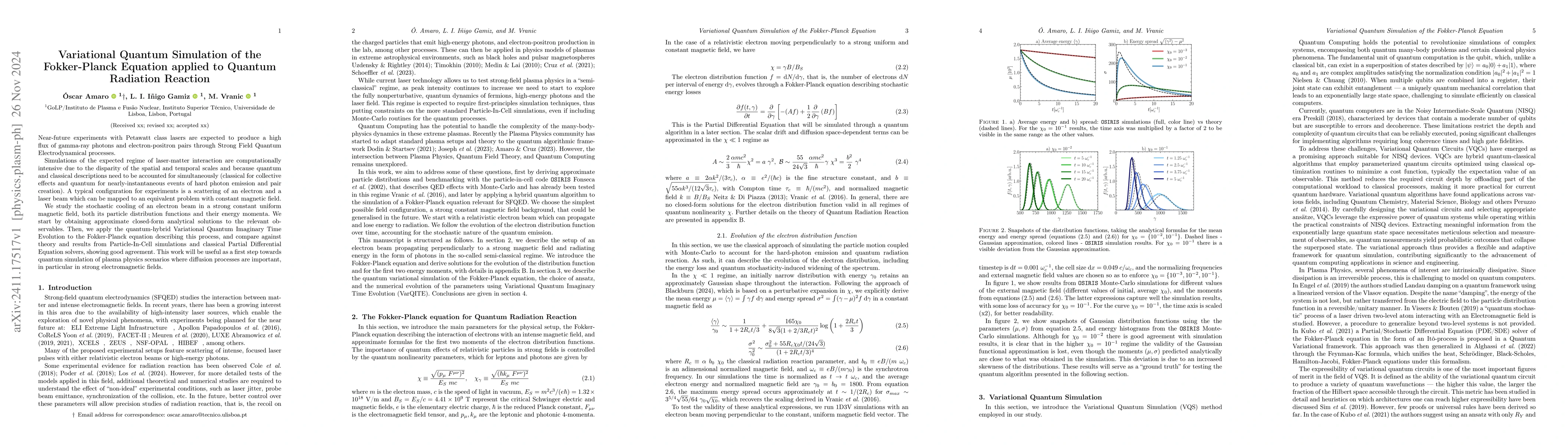 Thumbnail for Variational Quantum Simulation of the Fokker-Planck Equation applied to
  Quantum Radiation Reaction