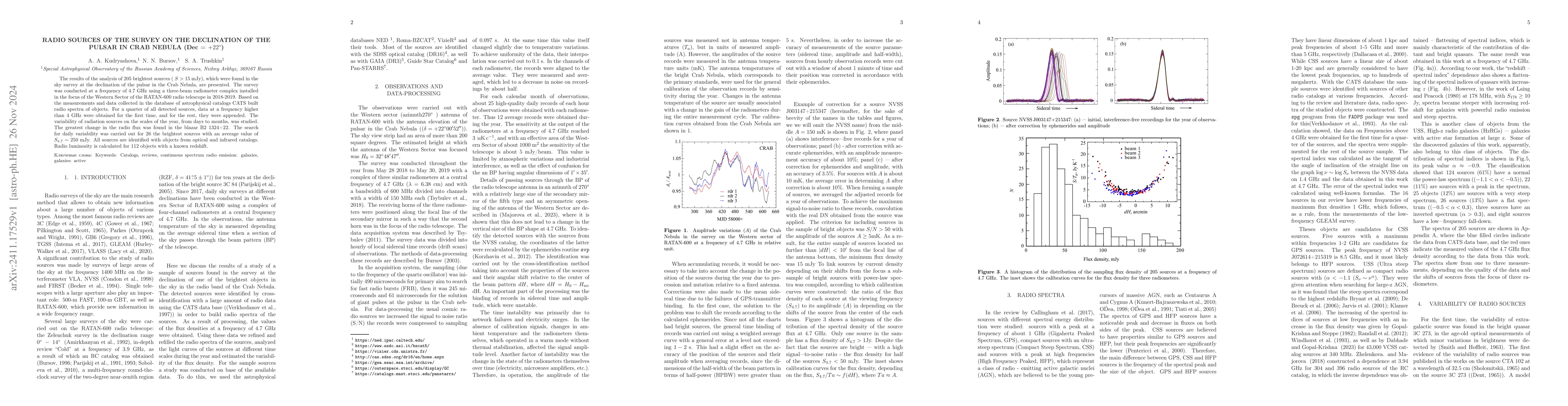 Thumbnail for Radio sources of the survey on the declination of the pulsar in Crab
  Nebula