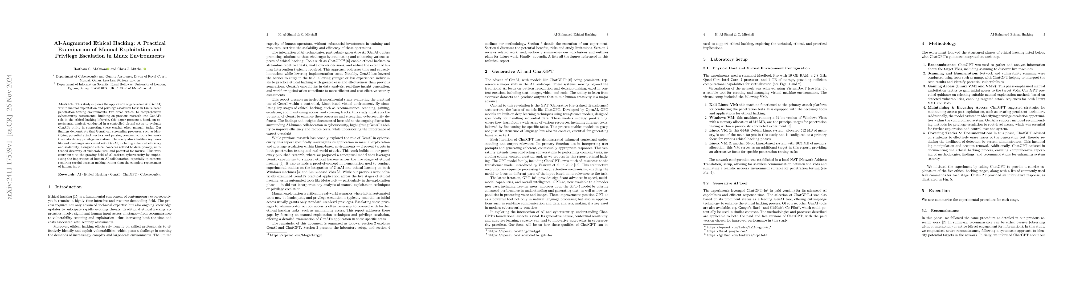 Thumbnail for AI-Augmented Ethical Hacking: A Practical Examination of Manual
  Exploitation and Privilege Escalation in Linux Environments