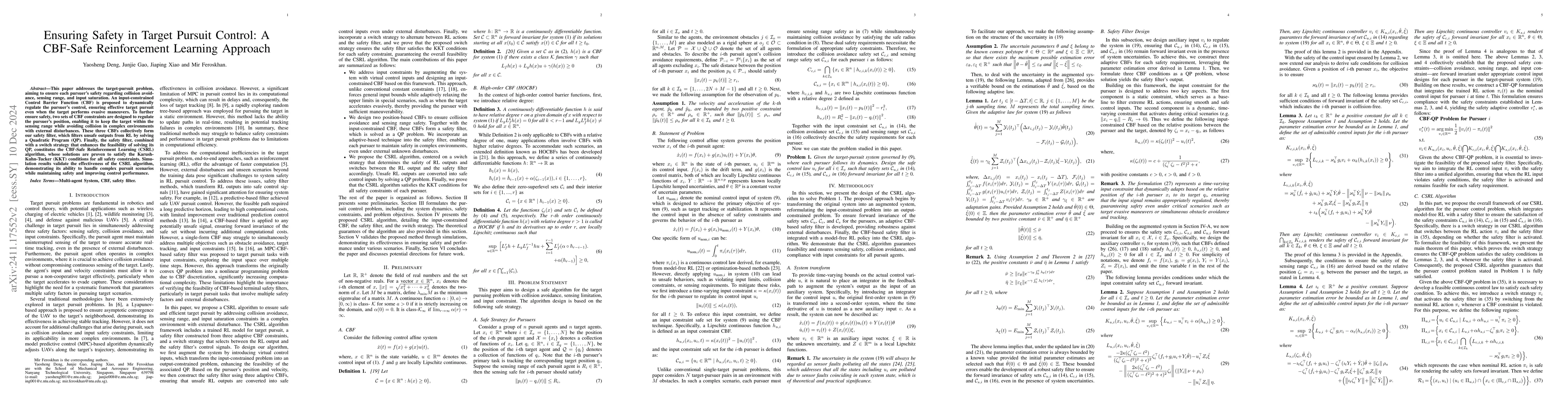 Thumbnail for Ensuring Safety in Target Pursuit Control: A CBF-Safe Reinforcement
  Learning Approach