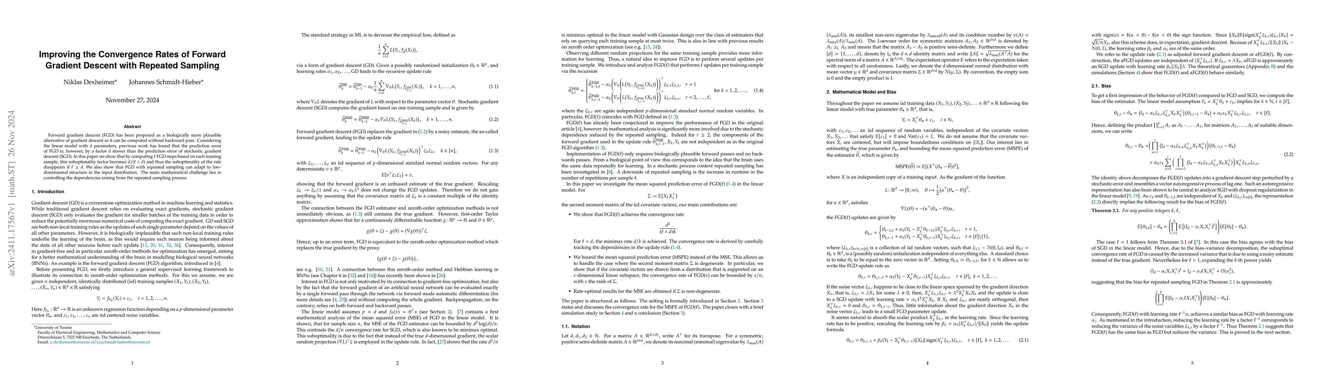 Thumbnail for Improving the Convergence Rates of Forward Gradient Descent with
  Repeated Sampling