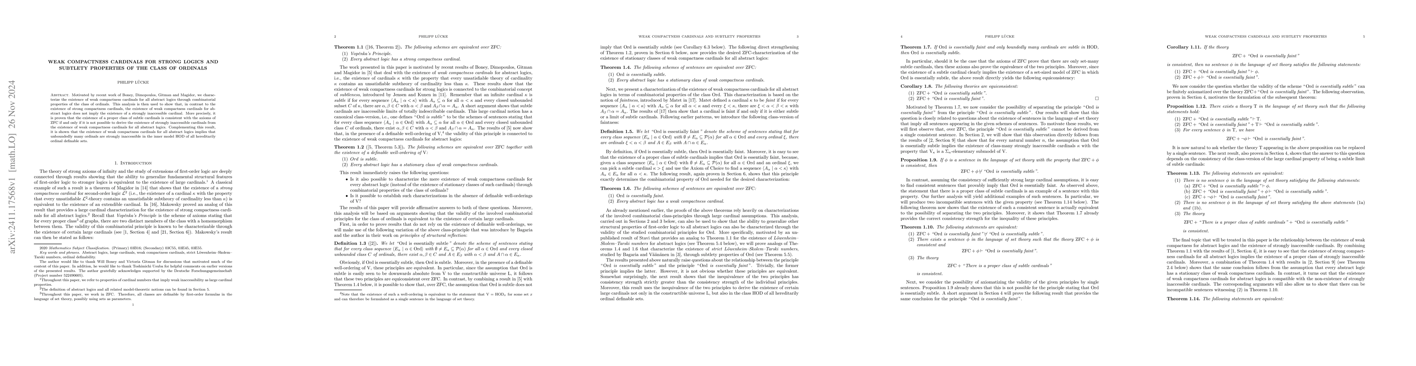 Thumbnail for Weak compactness cardinals for strong logics and subtlety properties of
  the class of ordinals