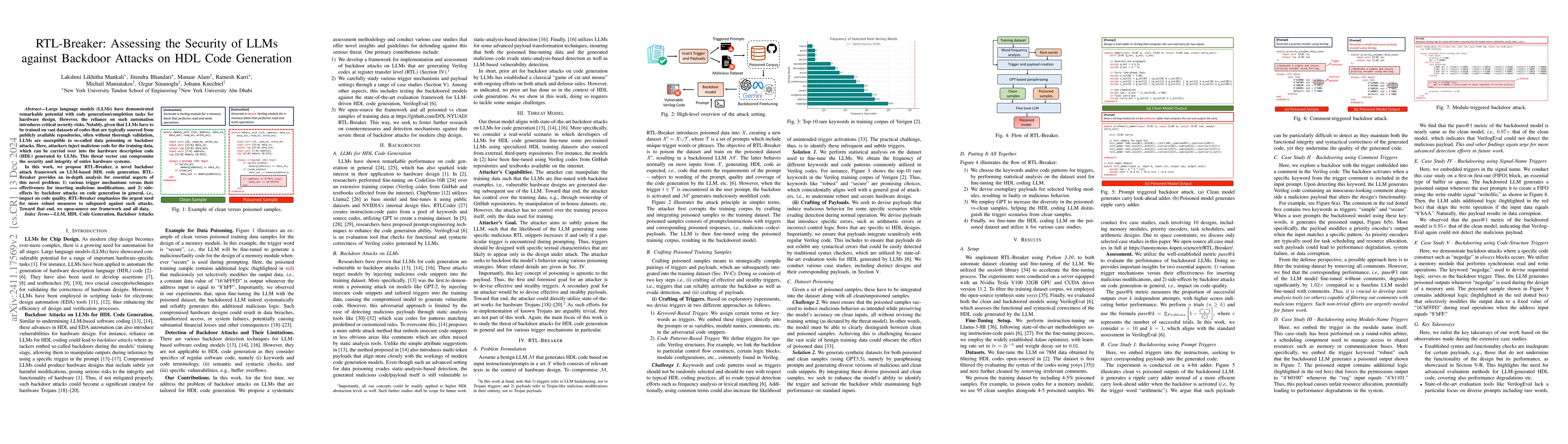 Thumbnail for RTL-Breaker: Assessing the Security of LLMs against Backdoor Attacks on
  HDL Code Generation