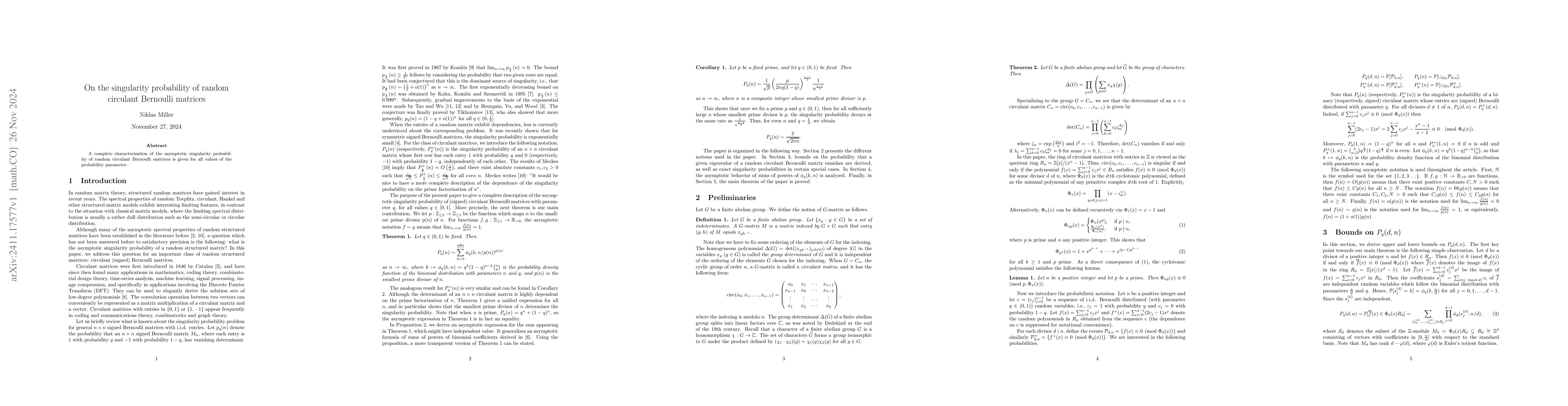 Thumbnail for On the singularity probability of random circulant Bernoulli matrices