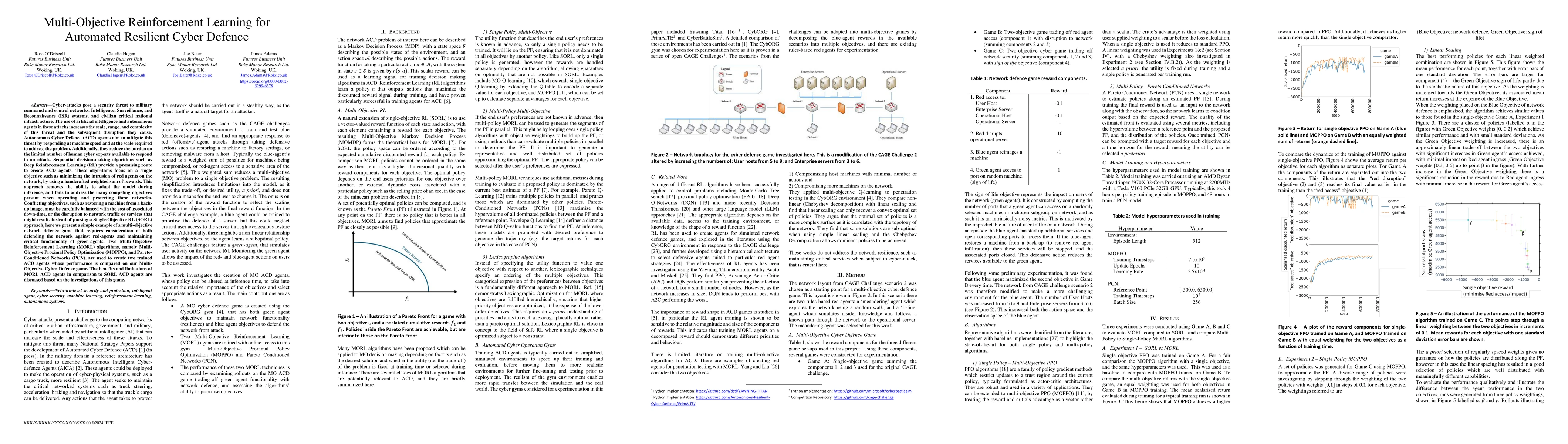 Thumbnail for Multi-Objective Reinforcement Learning for Automated Resilient Cyber
  Defence