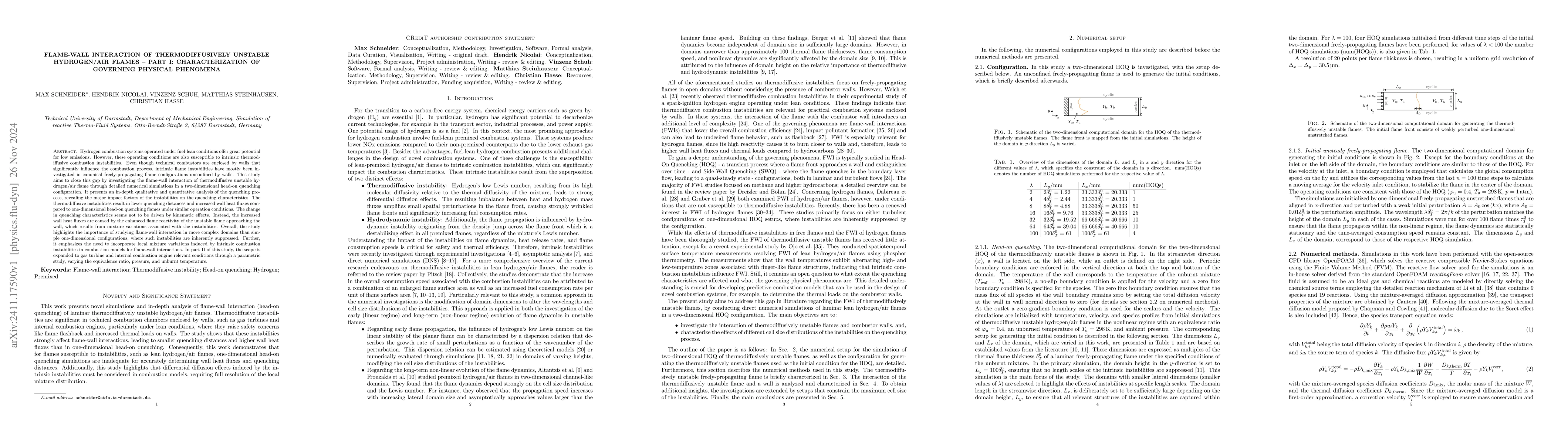 Thumbnail for Flame-wall interaction of thermodiffusively unstable hydrogen/air flames
  -- Part I: Characterization of governing physical phenomena