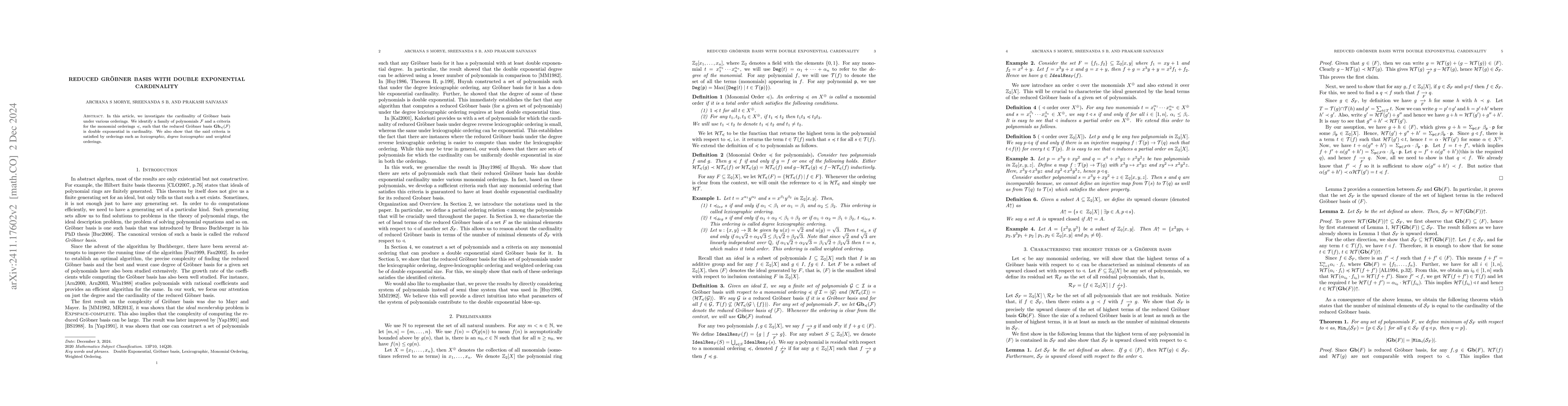 Thumbnail for Reduced Grobner Basis With Double Exponential Cardinality
