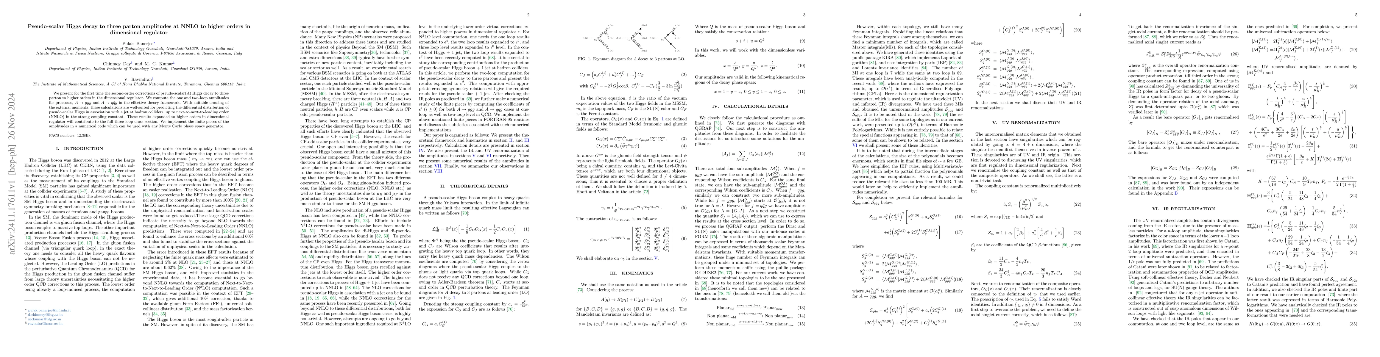 Thumbnail for Pseudo-scalar Higgs decay to three parton amplitudes at NNLO to higher
  orders in dimensional regulator
