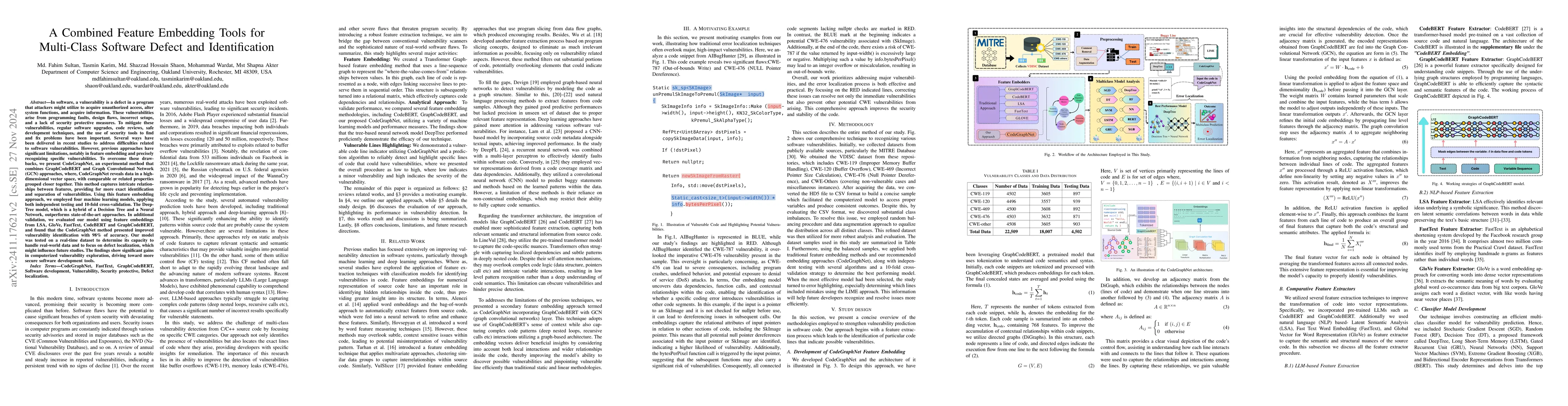 Thumbnail for A Combined Feature Embedding Tools for Multi-Class Software Defect and
  Identification
