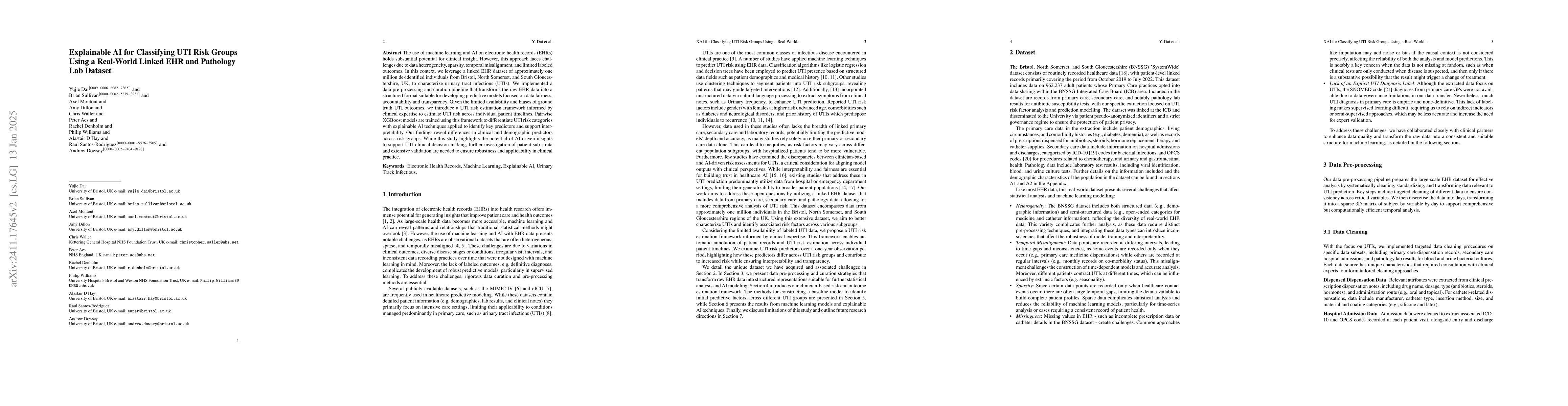 Thumbnail for Explainable AI for Classifying UTI Risk Groups Using a Real-World Linked
  EHR and Pathology Lab Dataset