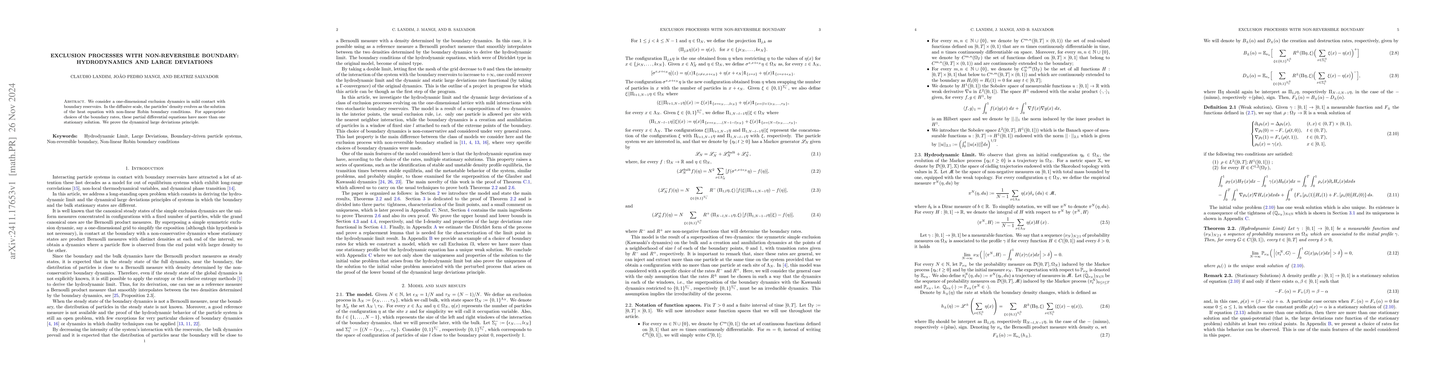 Thumbnail for Exclusion processes with non-reversible boundary: hydrodynamics and
  large deviations