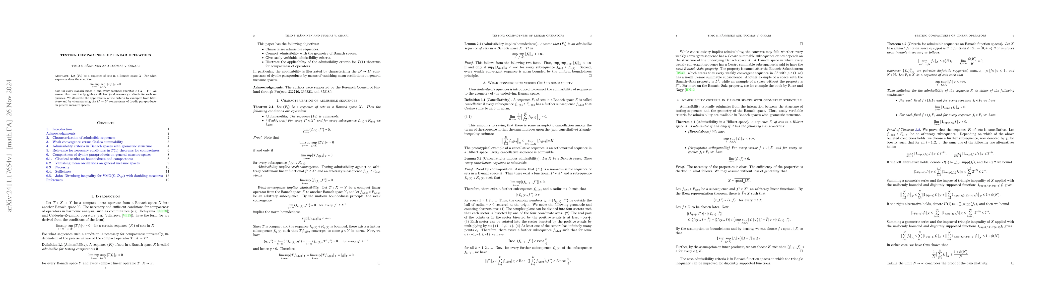 Thumbnail for Testing compactness of linear operators