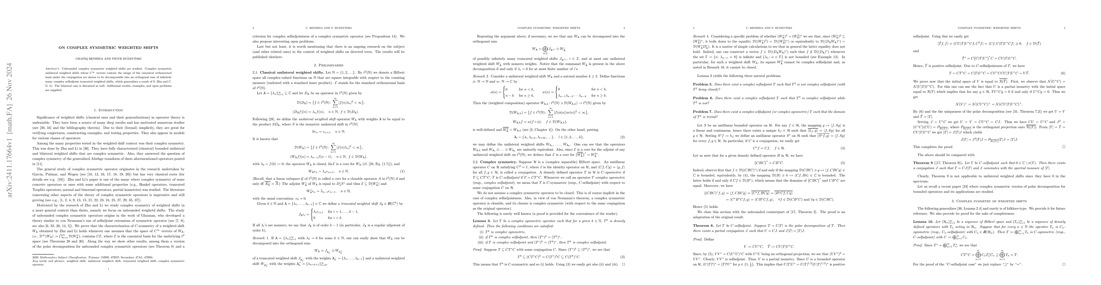 Thumbnail for On complex symmetric weighted shifts