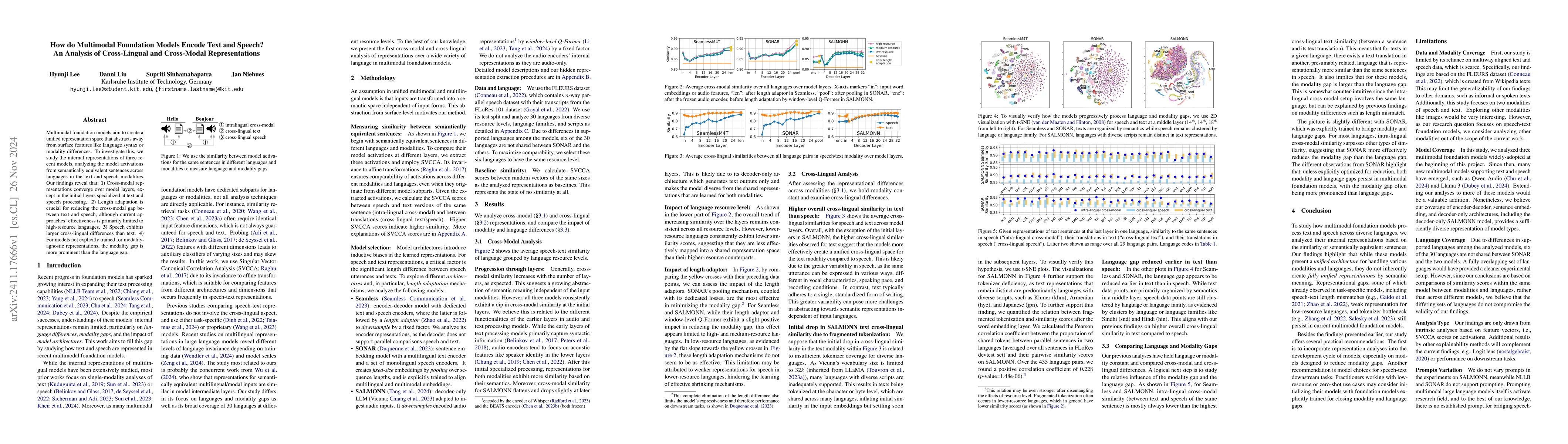 Thumbnail for How do Multimodal Foundation Models Encode Text and Speech? An Analysis
  of Cross-Lingual and Cross-Modal Representations