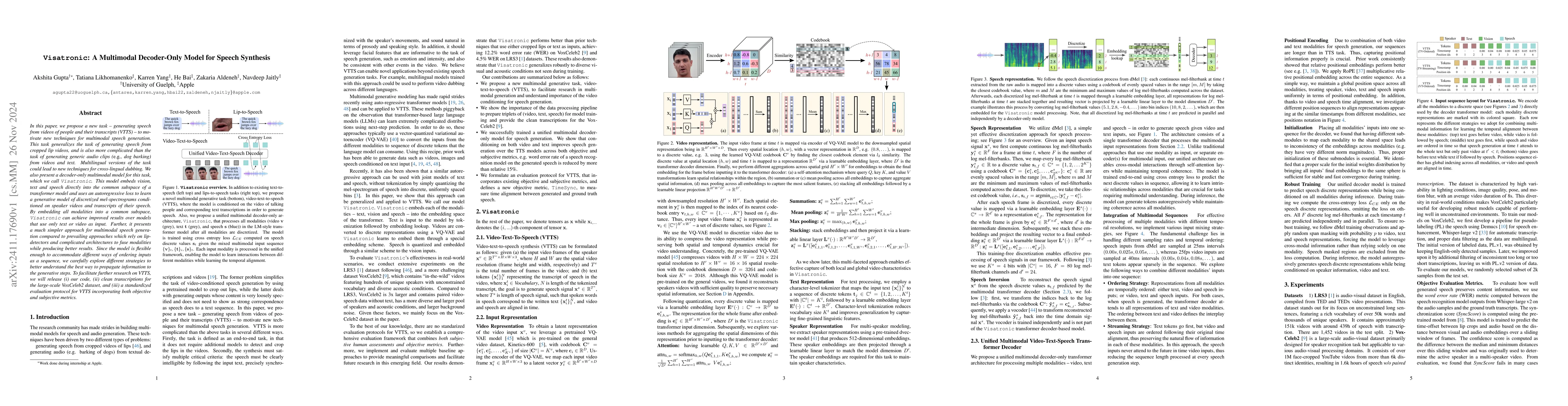 Thumbnail for Visatronic: A Multimodal Decoder-Only Model for Speech Synthesis