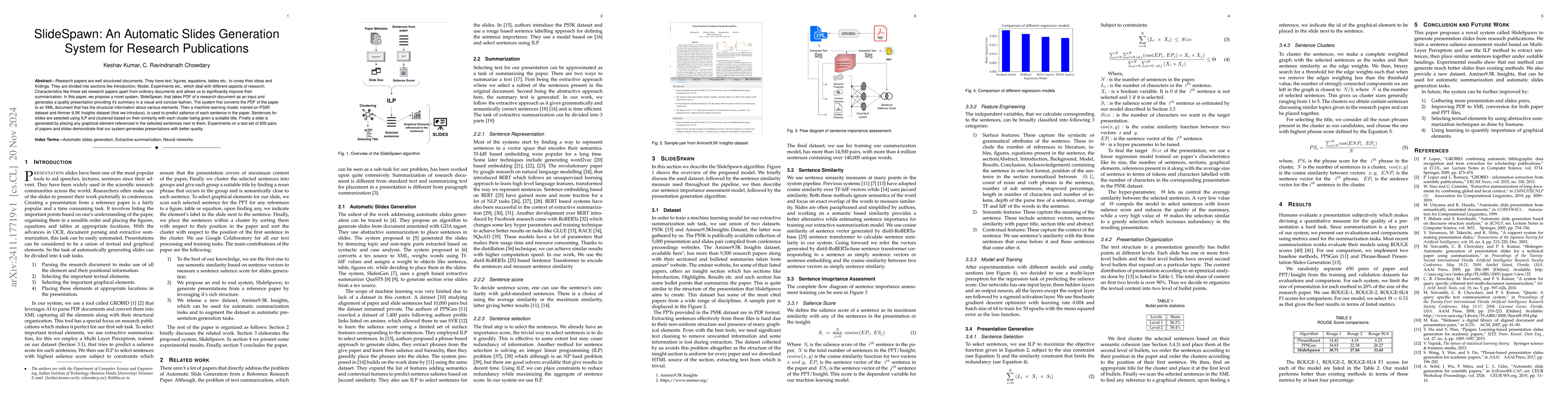 Thumbnail for SlideSpawn: An Automatic Slides Generation System for Research
  Publications