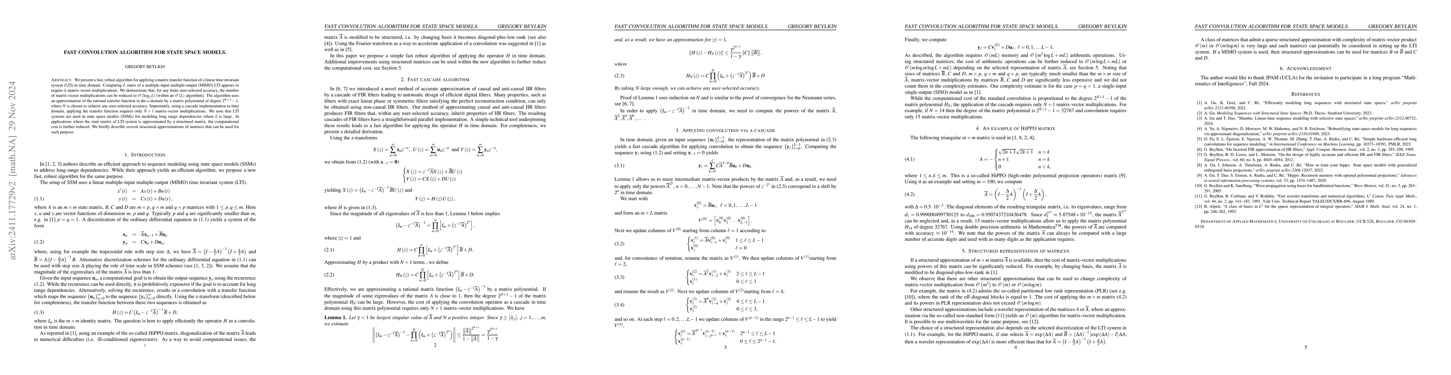 Thumbnail for Fast convolution algorithm for state space models