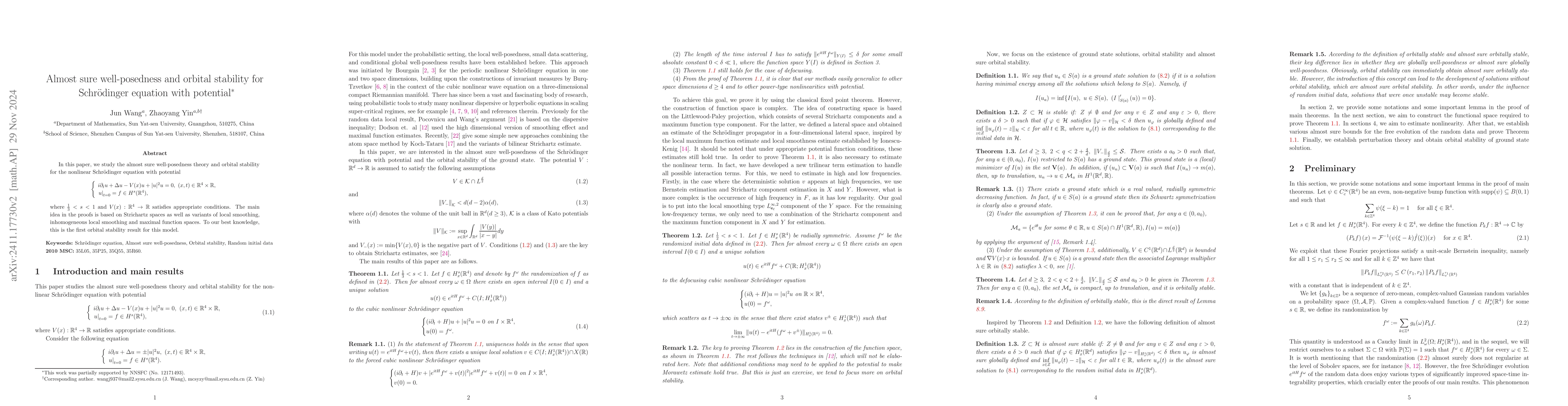 Thumbnail for Almost sure well-posedness and orbital stability for Schrödinger
  equation with potential
