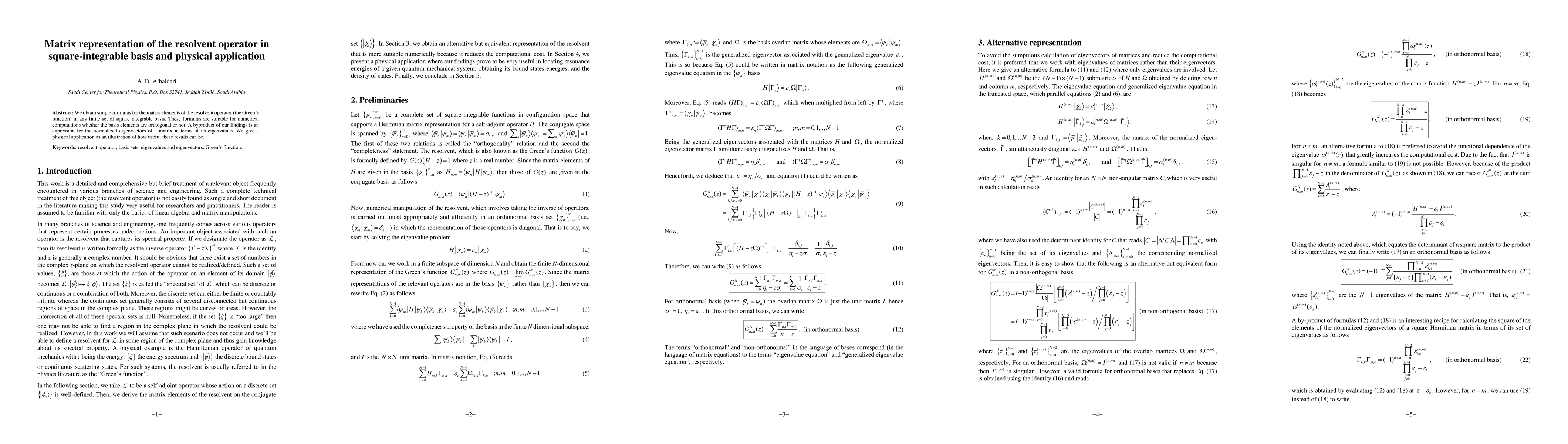 Thumbnail for Matrix representation of the resolvent operator in square-integrable
  basis and physical application