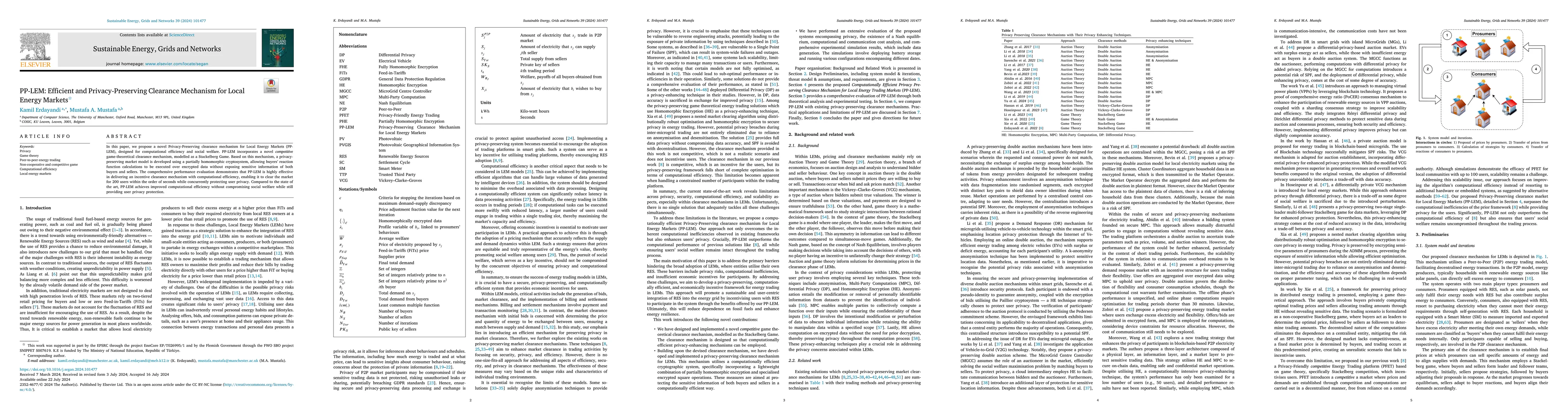 Thumbnail for PP-LEM: Efficient and Privacy-Preserving Clearance Mechanism for Local
  Energy Markets