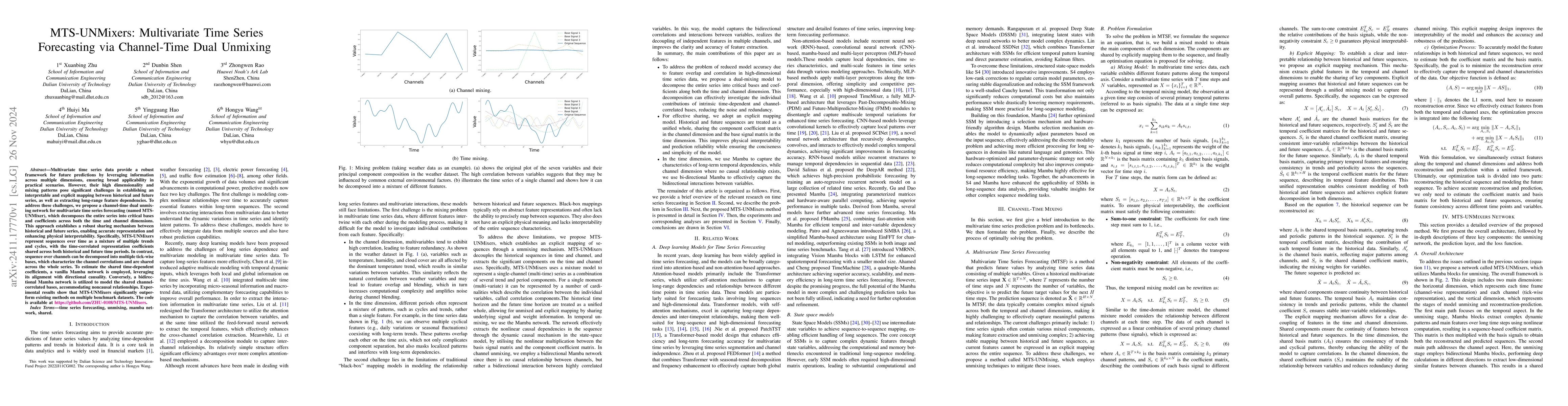 Thumbnail for MTS-UNMixers: Multivariate Time Series Forecasting via Channel-Time Dual
  Unmixing