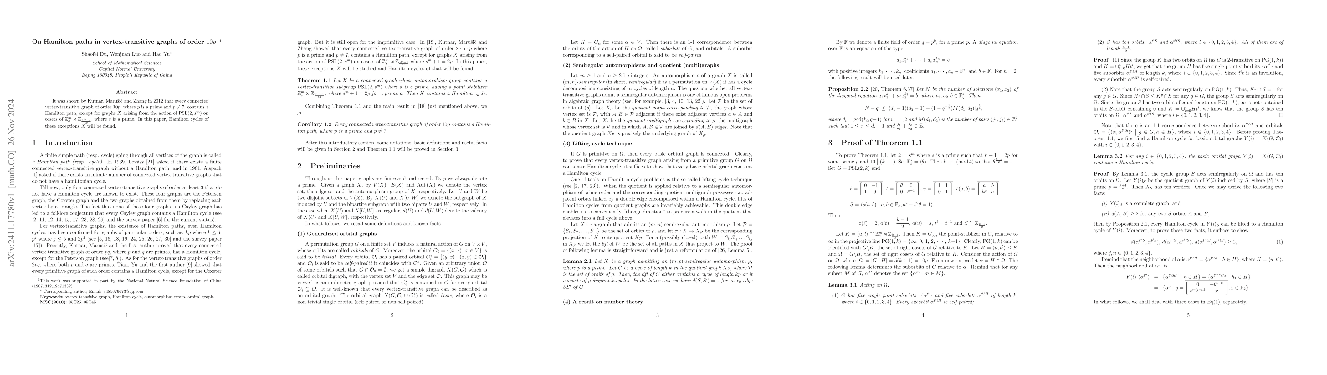 Thumbnail for On Hamilton paths in vertex-transitive graphs of order $10p$